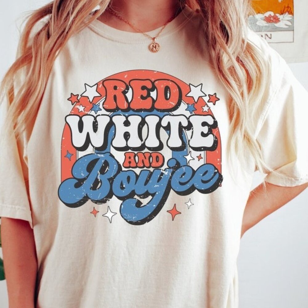 Red White and Boujee, Retro Groovy 4th of July Shirt